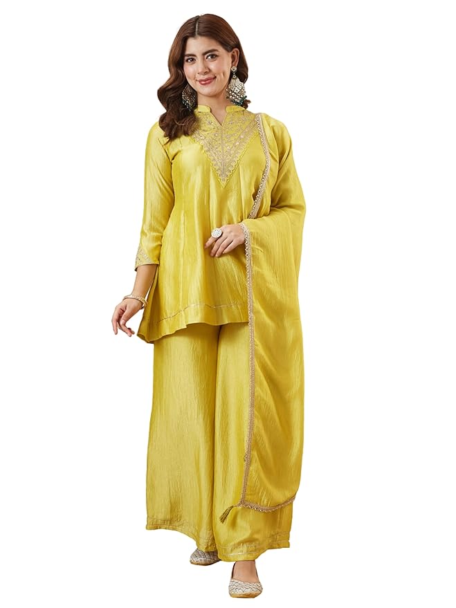MOKOSH Women's Embroidered Kurta Set with Dupatta